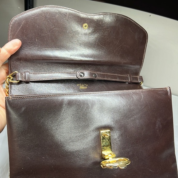 Gucci Vintage 1970’s Smooth Brown Leather Chain Shoulder Clutch Bag - Picture 12 of 14